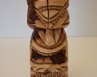 Hand Carved Tiki God Figurine, Mid Century Tiki, Hawaiian Tiki God, Hawaiian Decor, Tiki Decor, Tiki Wood Carving, Beach Decor, Tiki Man