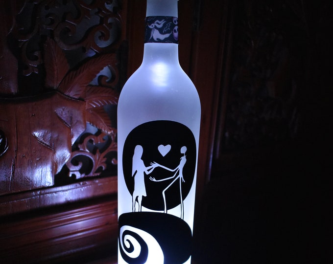 Nightmare Before Christmas Bottle Light Jack Skellington and Sally Frosted Wine Bottle Multi Color/Individual Color w/Remote,Halloween Light