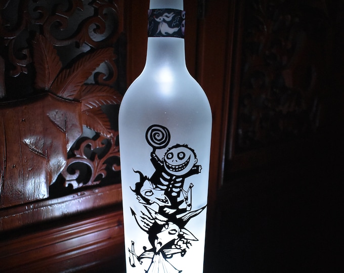 Nightmare Before Christmas Bottle Light Lock, Shock and Barrel Frosted Wine Bottle Multi Color or Individual Color w/Remote, Halloween Party