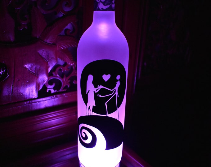 Nightmare Before Christmas Bottle Light Jack Skellington and Sally Frosted Wine Bottle Multi Color/Individual Color w/Remote,Halloween Light