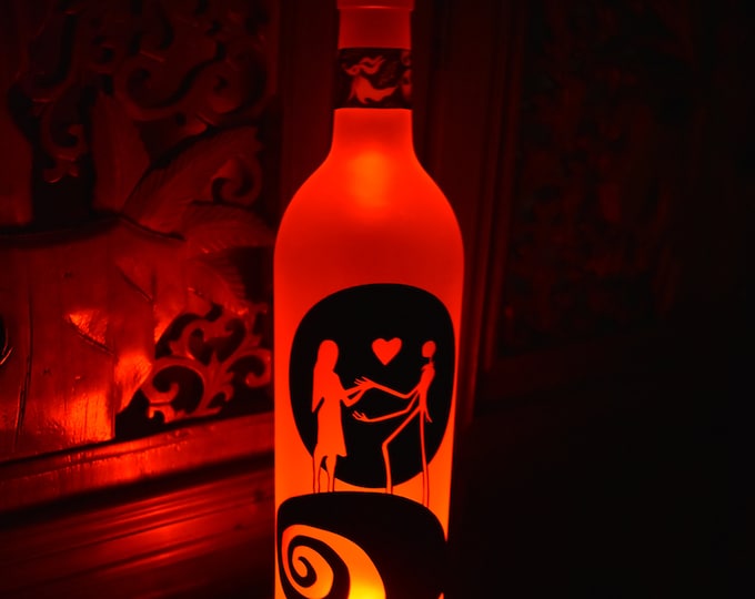 Nightmare Before Christmas Bottle Light Jack Skellington and Sally Frosted Wine Bottle Multi Color/Individual Color w/Remote,Halloween Light