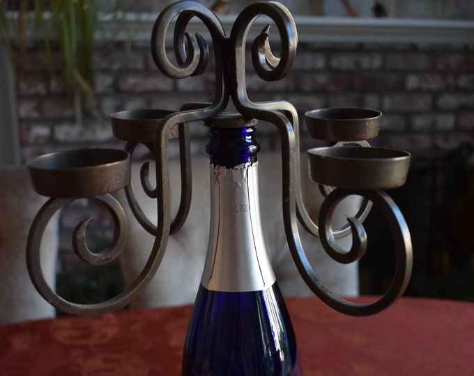 Vintage Metal Wine Bottle Candelabra Scroll Votive Tea Lights Candle Holder, Wine Bottle Candle Holder, Candle Holder,(Bottle NOT included)