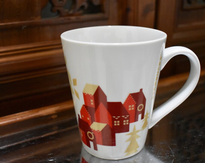 Starbucks Christmas Holiday White Red House Coffee Tea Mug Cup Collectible, Retired Starbucks Retro Coffee Mug, Starbucks Label, Starbucks