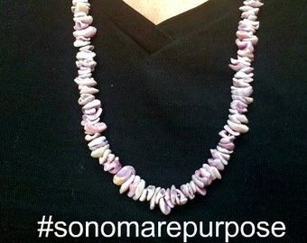 Vintage Bohemian Lavender shell 30" long necklace, Vintage Handmade Necklace,Shell Necklace,Vintage Sea Shell Necklace,Vintage Tiki Necklace