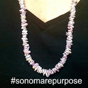 Vintage Bohemian Lavender shell 30&quot; long necklace, Vintage Handmade Necklace,Shell Necklace,Vintage Sea Shell Necklace,Vintage Tiki Necklace