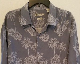 Batek Bay Hawaiian Style Gray Pineapple Palm Trees Shirt Men's Size XL, Hawaiian Shirt, L, Tiki Shirt, Tiki Party, Tiki Time