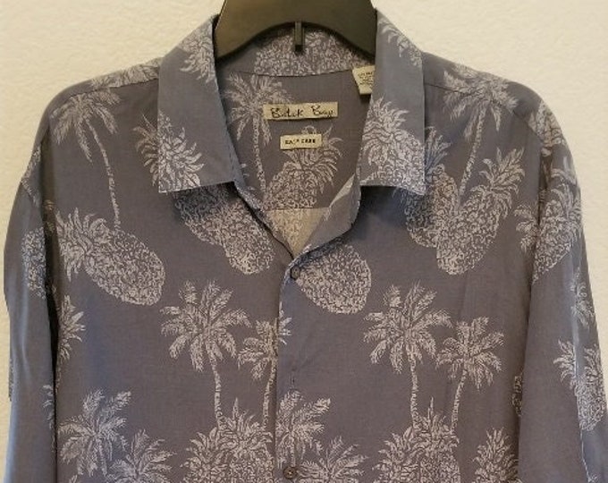 Batek Bay Hawaiian Style Gray Pineapple Palm Trees Shirt Men's Size XL, Hawaiian Shirt, L, Tiki Shirt, Tiki Party, Tiki Time