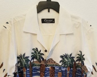 Favant Designed in Hawaii White Hawaiian Surf Board / Tiki Shirt Men's Size XL,Hawaiian Shirt,Hawaiian Shirt,Tiki Shirt,Tiki Party,Tiki Time