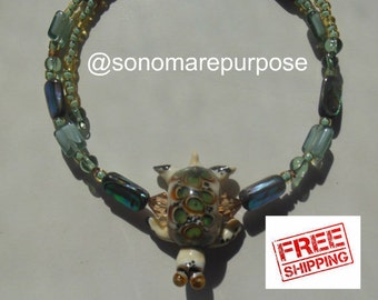 Turtle lampwork glass pendant choker necklace, Sea Turtle Choker Necklace, Lampwork Necklace, Lampwork Glass, Turtle Jewelry, Turtle Art