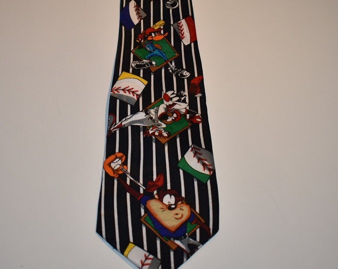 Vintage 1993 Looney Tunes Tasmanian Devil Daffy Duck etc Mens Necktie, Looney Tunes Mens Tie,Polyester Mens Tie,Animation Character Mens Tie