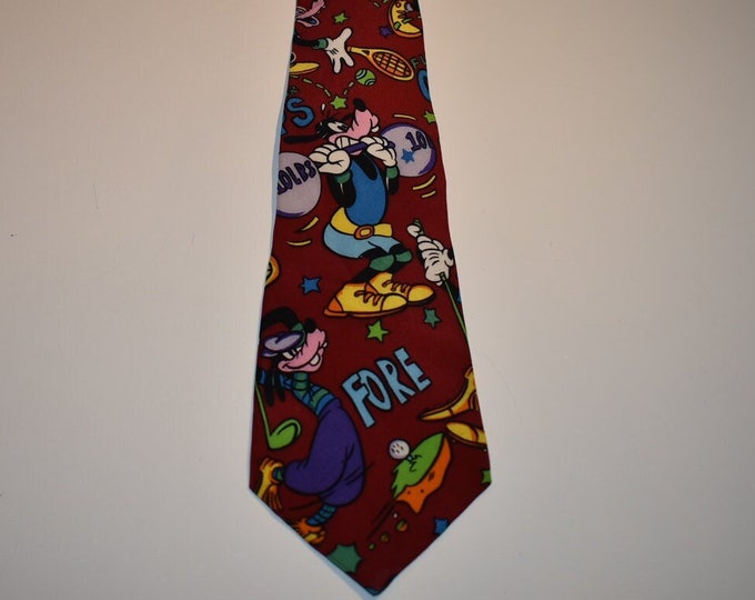 Walt Disney Goofy Sports Men's Neck Silk Tie, Disneyland Goofy Mens Tie, Men's Neck Tie, Goofy Red Blue Sports Men's Tie, Men's Tie