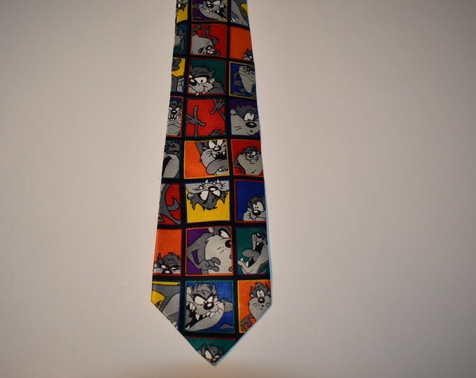 Vintage 1997 Looney Tunes Tasmanian Devil Mens Neck Tie, Looney Tunes Mens Tie, Polyester Mens Tie, Animation Character Mens Tie, Neck TIe