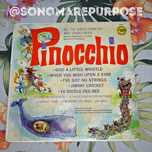 Walt Disney&#39;s Pinocchio Songs from Movie Vinyl Record LP-77 Vintage 1962, Golden Record, Children&#39;s Record, Kids Record, Walt Disney