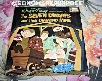 Walt Disney Presents The Story Of The Seven Dwarfs And Their Diamond Mine DQ-1297, Vintage Record, Children's Record, Kids Record,Disneyland