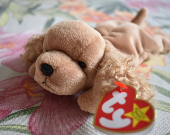 TY Beanie Baby - Spunky the Cocker Spaniel, 1997, RETIRED, RARE, Tag Errors, Spunky the Cocker Spaniel Beanie Baby Miss Print Tag