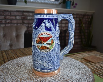 Vintage Unbranded 1950's Grand Canyon Arizona Ceramic Beer Stein Souvenir Made in Japan, Francisco Vázquez de Coronado Style Ceramic Mug