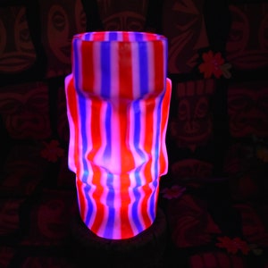 Moai Red White & Blue repurposed plastic Tiki Mug turned into a LED Bar Light, Tiki God, Tiki Bar Light, Tiki Bar, Moai Tiki God Bar Light