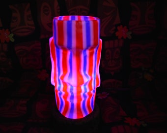 Moai Red White & Blue repurposed plastic Tiki Mug turned into a LED Bar Light, Tiki God, Tiki Bar Light, Tiki Bar, Moai Tiki God Bar Light