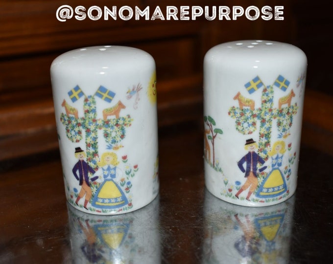 Vintage Swedish Salt & Pepper Shaker Set, Swedish Souvenir Salt and Pepper Set