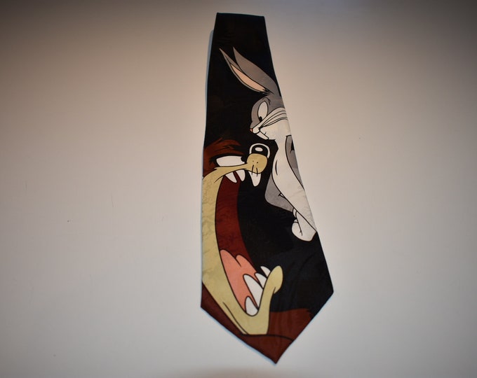 Vintage 1996 Looney Tunes Tasmanian Devil Bugs Bunny Mens Necktie, Looney Tunes Mens Tie, Polyester Mens Tie, Animation Character Mens Tie