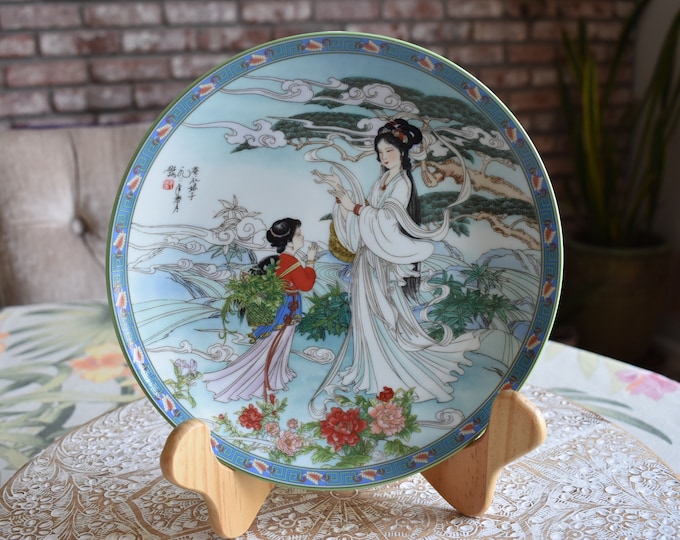 Vintage Imperial Jingdezhen Porcelain Lady Silkworm - Hard to Find, Chinese Imperial Porcelain, Collector Plate, Asian Style Plate