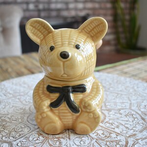 Unbranded Vintage 1970's Ceramic Corn Cob Style Honey Pot Bear with Wooden Dripper, Ceramic Bear Honey Pot, Honey Pot, Honey Bear, Honey