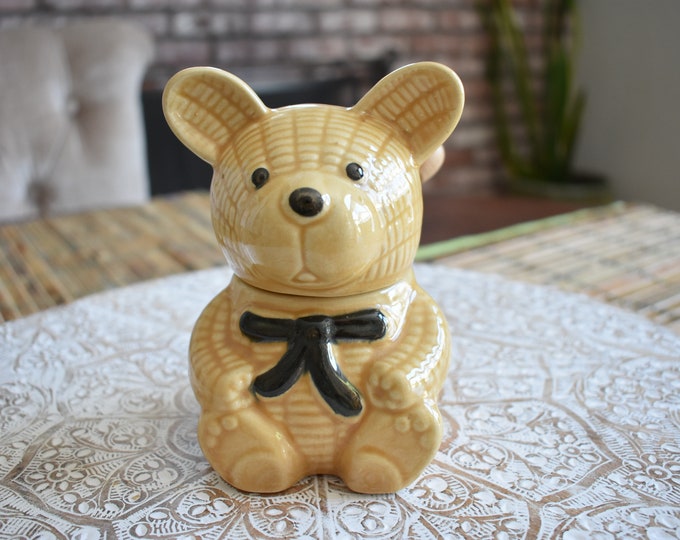 Unbranded Vintage 1970's Ceramic Corn Cob Style Honey Pot Bear with Wooden Dripper, Ceramic Bear Honey Pot, Honey Pot, Honey Bear, Honey