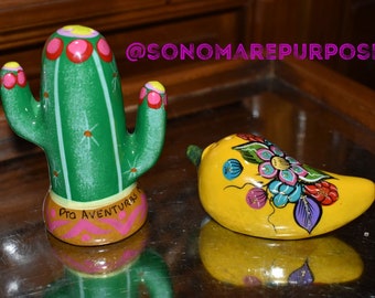Pro Adventuras Mexico Cactus and Pepper Salt & Pepper Shakers, Mexican Folk Art