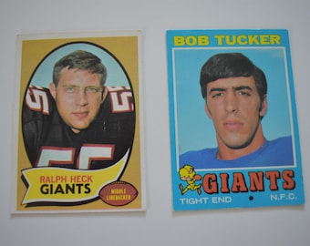 Vintage 1970's Lot of 2 Misc Topps New York Giants Football Trading Cards, See pictures for Players, National Football League, Football