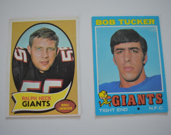 Vintage 1970's Lot of 2 Misc Topps New York Giants Football Trading Cards, See pictures for Players, National Football League, Football