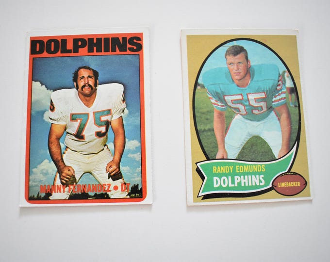 Vintage 1970's Lot of 2 Misc Topps Miami Dolphins Football Trading Cards, See pictures for Players, National Football League, Football