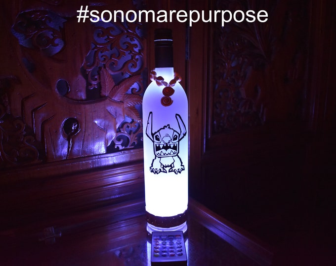 Little Monster Stitch Frosted Wine Bottle Light Multi Color or Individual Color with Remote, Stitch Light,Stitch Lamp,Stitch Halloween Light