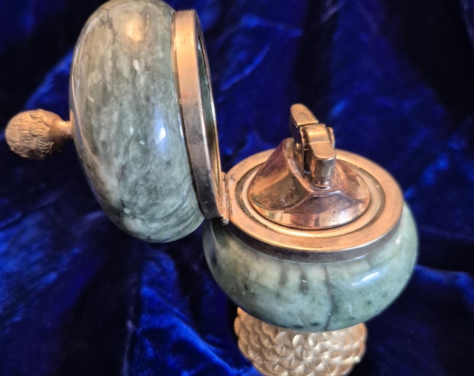 Vintage Nora Fenton Green Marble & Brass Italian Table Cigarette Cigar Lighter Made in Italy,Italian Made Lighter,Marble Lighter, Tobacciana