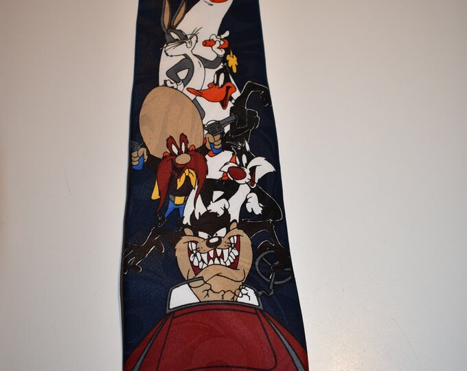 Vintage 1997 Looney Tunes Tasmanian Devil Yosemite Sam etc Mens Necktie,Looney Tunes Tie, Polyester Mens Tie, Animation Character Mens Tie