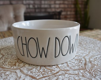 Rae Dunn Chow Down Ceramic White Pet Bowl, Dog Food Bowl, Cat Food Bowl, Rae Dunn Home Decor,Rae Dunn,Pet Supplies,Magenta,Rae Dunn Ceramics