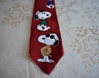 Peanuts Joe Cool Charlie Brown Gang Red Men's Neck Tie Snoopy Charlie Brown Lucy Linus Peppermint Patty Sally, The Peanuts Gand