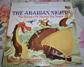 Walt Disneys The Arabian Nights Voyages Of Sinbad 1970 VINYL LP w Book Disneyland 3988 , Vintage Record, Children's Record, Kids, Disneyland