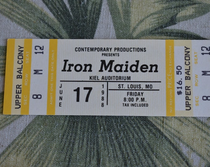 Vintage 1988 Iron Maiden UNUSED Concert Ticket Kiel Auditorium ST Louis, MO, Rock n Roll, Vintage Rock, Heavy Metal, Hard Rock