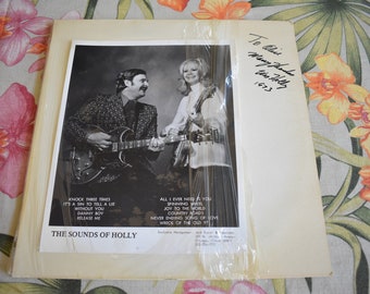 Vintage signed autographed copy of Eileen And Wes Holly – The Sounds Of Holly Album Record 1973, Folk Record, Country Record, Vinyl Record,