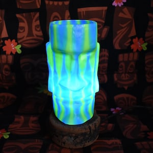 Moai Blue Green Repurposed Plastic Tiki Mug turned into a LED Bar Light, Tiki God, Tiki Bar Light, Tiki Bar, Moai Tiki God Bar Light, Moai