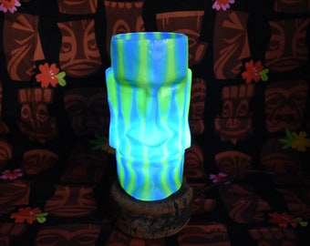 Moai Blue Green Repurposed Plastic Tiki Mug turned into a LED Bar Light, Tiki God, Tiki Bar Light, Tiki Bar, Moai Tiki God Bar Light, Moai