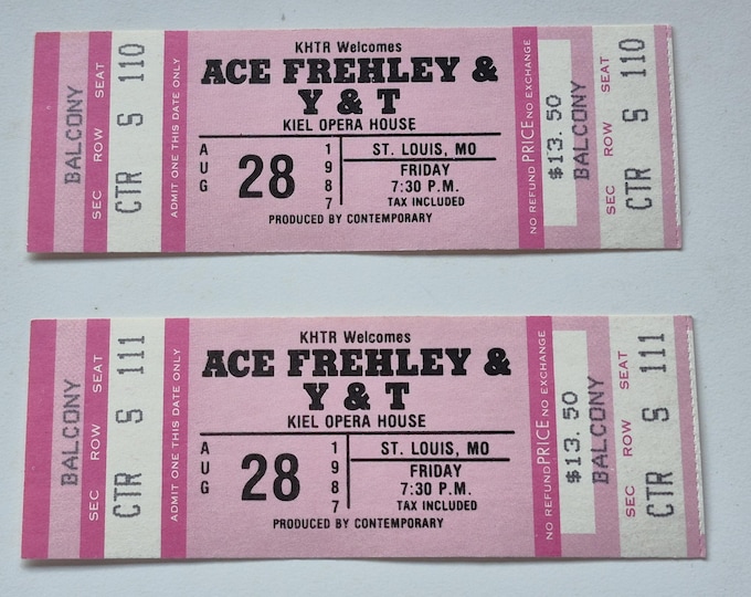 Lot of 2 Ace Frehley / Y&T UNUSED 1987 Concert Ticket Kiel Opera House ST Louis, MO, Rock n Roll, Unused Concert Ticket 1980's, Vintage Rock