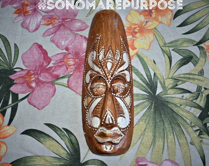 Hand Carved Head Tiki Totem Mask, Mid Century Tiki, Hawaiian Tiki God, Hawaiian Decor, Tiki Decor, Tiki Wood Carving, Tiki