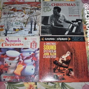 Lot of 4 Vintage Christmas Organ Music Vinyl Records, Ken Griffin, Organ and Chimes, Sounds of Christmas, John Klein Christmas Sounds