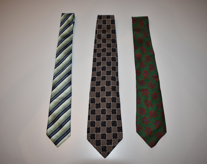Lot of 3 Italian Designer Silk & Polyester Men's Neck Ties, Silk Mens Neck Ties, Giorgio Armani, Bergamo New York, Bolgheri