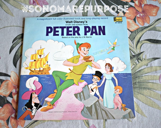 Walt Disney's Story and Songs from Peter Pan Vintage 1969, ST 3910 Vinyl Record with Book, Vintage Record, Children's Record, Kids Record