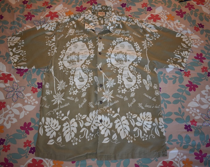 LB Brown Flower Hawaii Island Hawaii Short Sleeve Shirt, Hawaiian Shirt, XL, Tiki Shirt, Tiki Party, Tiki Time, Island Wear, Tropical Shirt