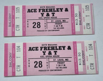 Lot of 2 Ace Frehley / Y&T UNUSED 1987 Concert Ticket Kiel Opera House ST Louis, MO, Rock n Roll, Unused Concert Ticket 1980's, Vintage Rock