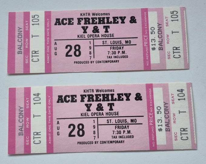 Lot of 2 Ace Frehley / Y&T UNUSED 1987 Concert Ticket Kiel Opera House ST Louis, MO, Rock n Roll, Unused Concert Ticket 1980's, Vintage Rock