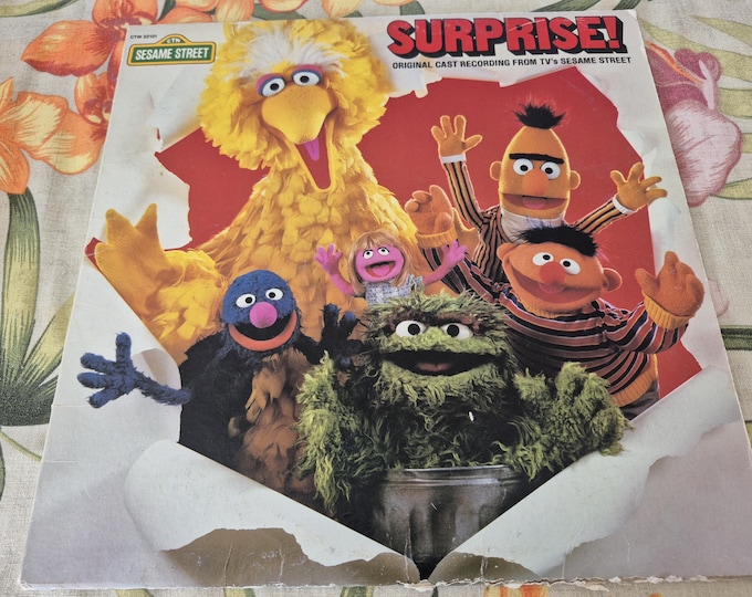Vintage Sesame Street – Surprise! Original Cast Recording Vinyl Record, CTW 22101, Kermit the Frog, Miss Piggy, Muppets, Big Bird